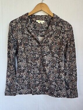 Boden Grey Leopard-Print Button-Down Women's Blouse-Size 2R
